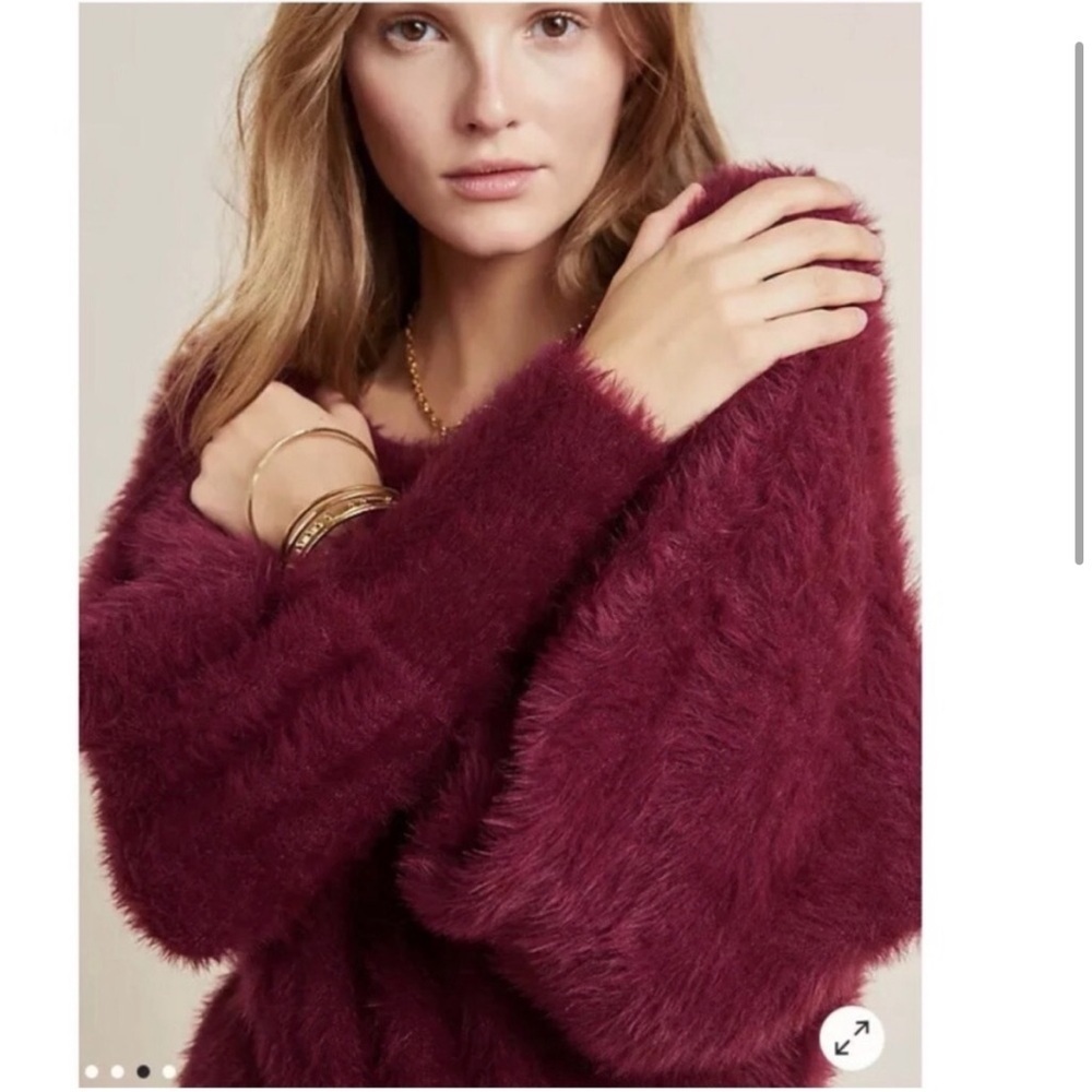 Anthropologie Ember Eyelash Sweater in Maroon Red Extra Small XS - Picture 3 of 11